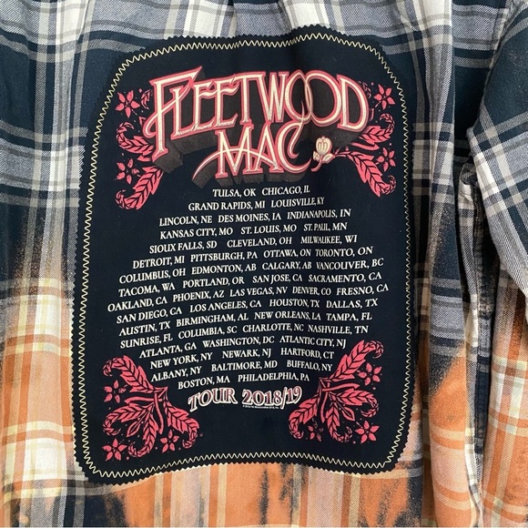 Fleetwood Mac Band Flannel Shirt Mens XL Unisex Upcycled Handmade Black Plaid - Picture 6 of 13